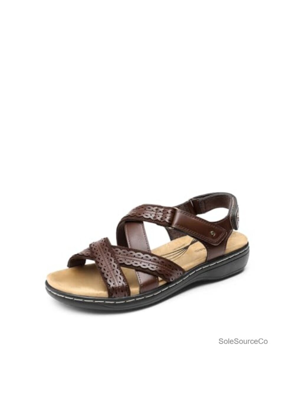 Faux Leather Flat Sandals with Arch Support and Adjustable Straps